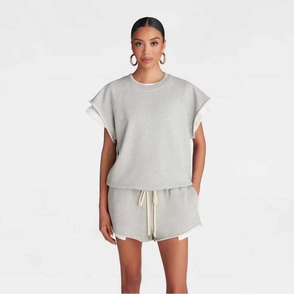 KBB KAHLANA Women's Short Sleeve Layered Crew Sweatshirt Heather XS,M,L,1X,2X,3X